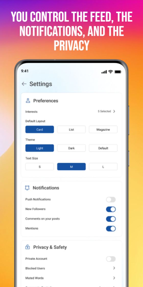 Surfaced Social settings with privacy controls